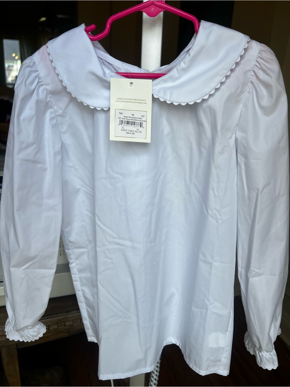 The Beaufort Bonnet Co Maudeโs Peter Pan collared shirt White size 10 NWT